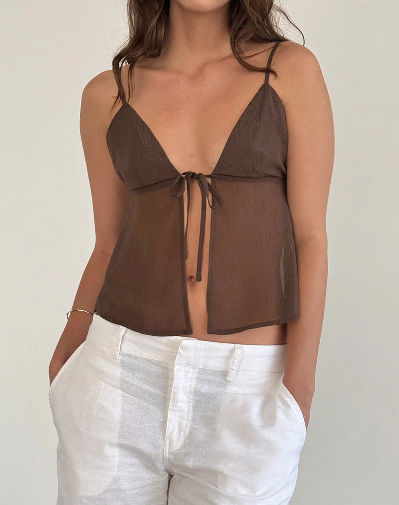 Tezza Cami Top in Brown Glitter Chiffon - Image 5