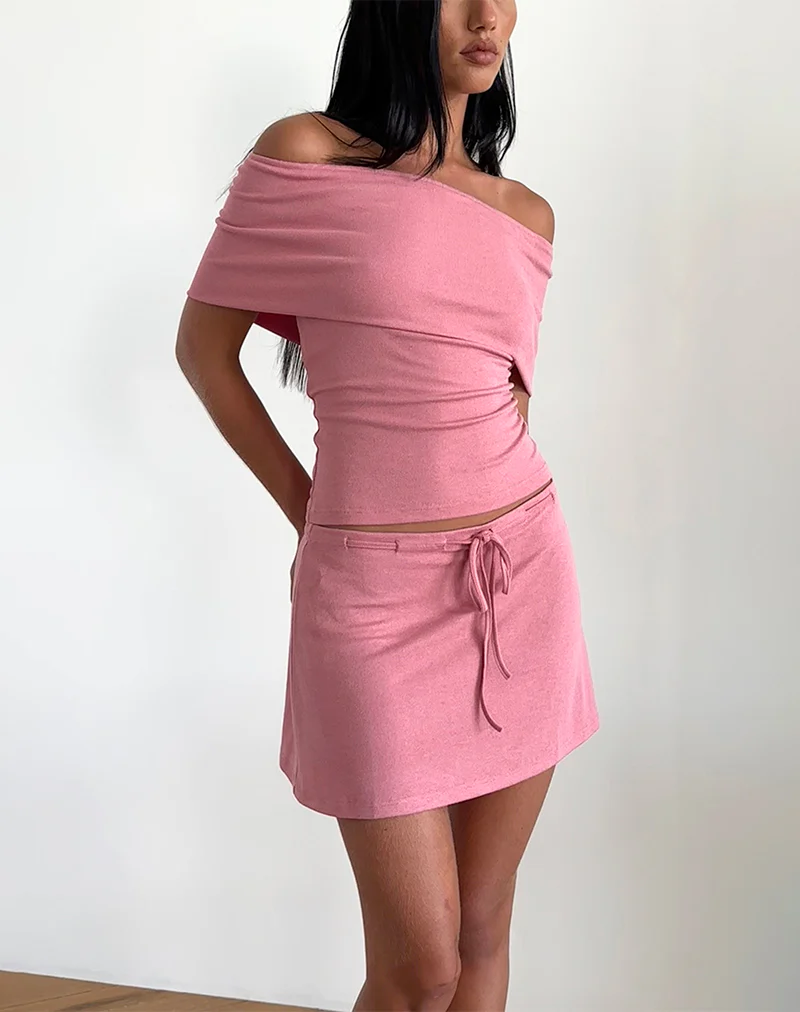 Thalassa Off the Shoulder Top in Dusky Pink Sheer Knit - Image 3