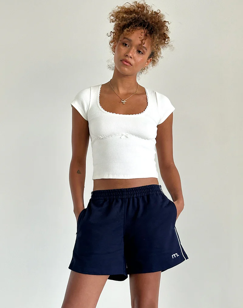 Thera Short in Navy with White Piping with M Emb - Image 2