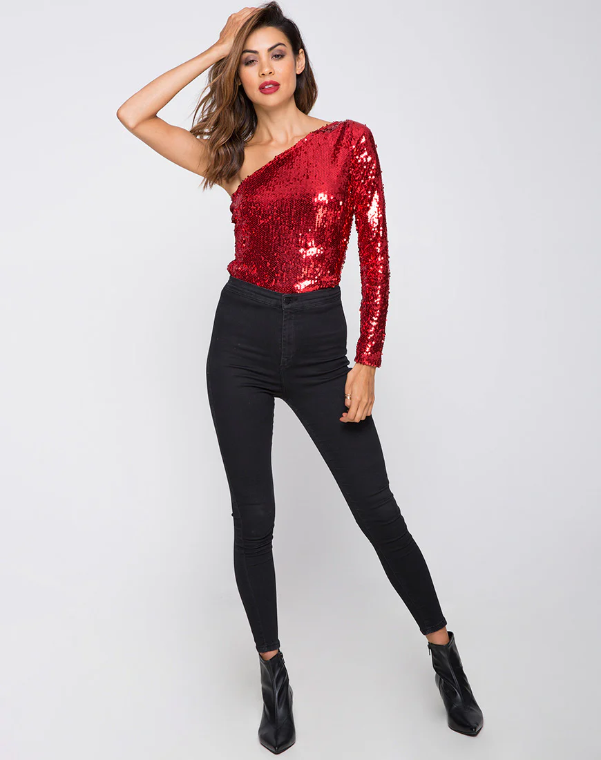 Tia Top in Fishcale Sequin Ruby - Image 3