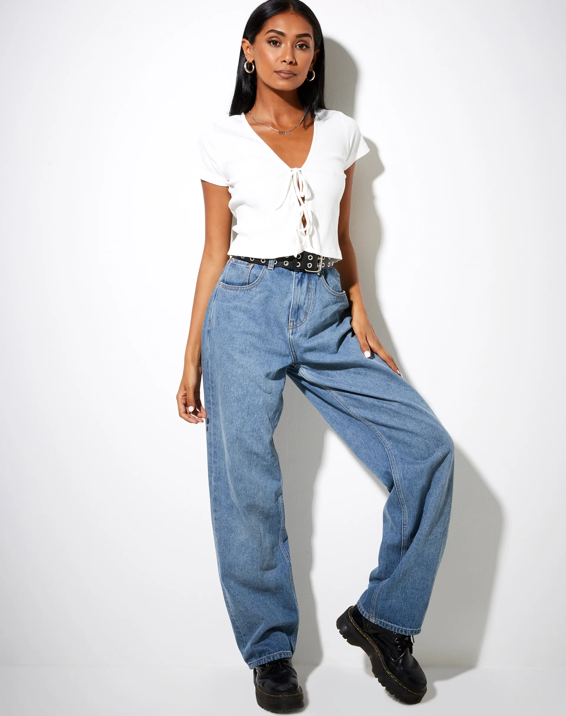 Tiery Crop Top in Rib Ivory - Image 4