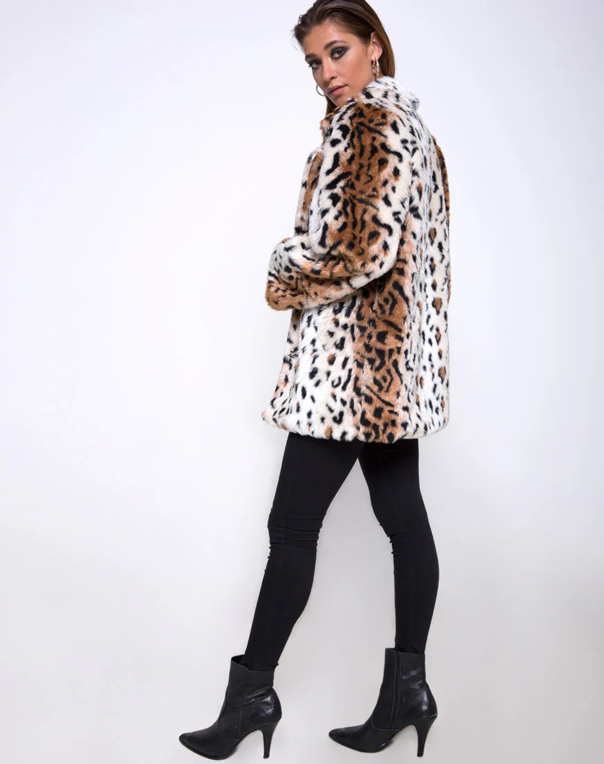 Tina Coat in Leopard Faux Fur - Image 4