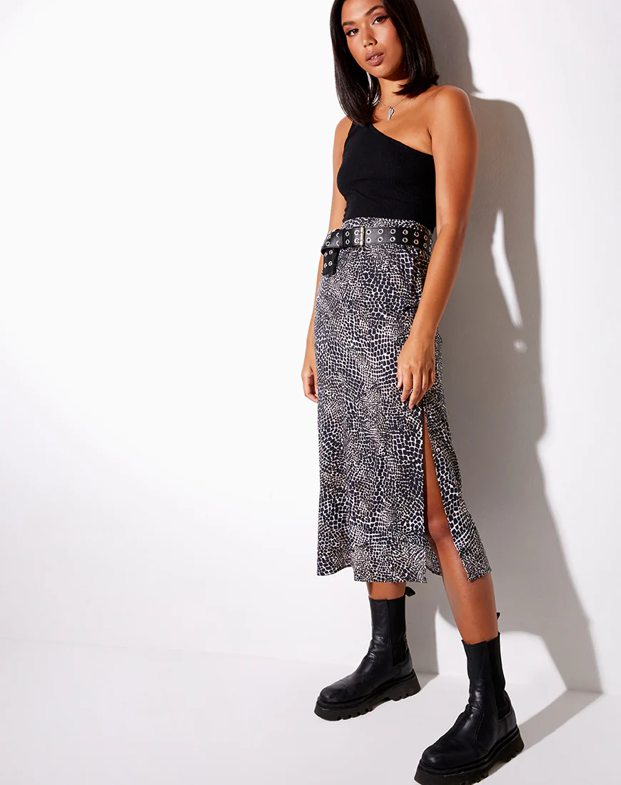 Tindra Midi Skirt in Abstract Croc Black - Image 3