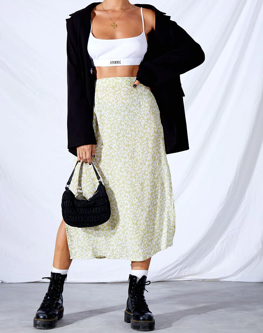 Tindra Midi Skirt in Crinkle Botanic Mint Foam - Image 2