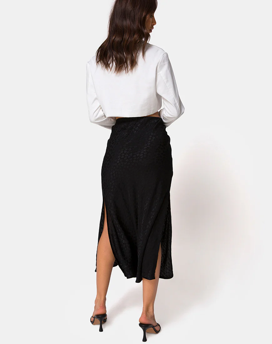 Tindra Midi Skirt in Satin Ditsy Rose Black - Image 4