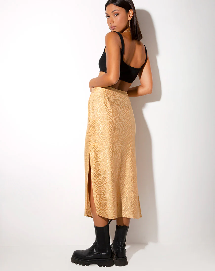 Tindra Midi Skirt in Satin Zebra Caramel - Image 2