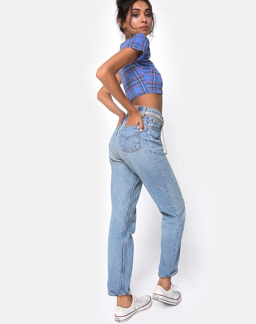 Tindy Crop Top 90's Check Blue Pink - Image 4