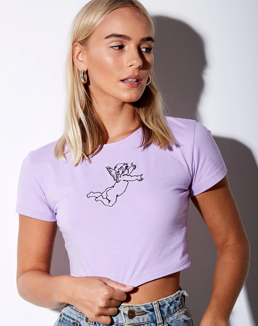 Tindy Crop Top in Lilac Cherub Embro - Image 2
