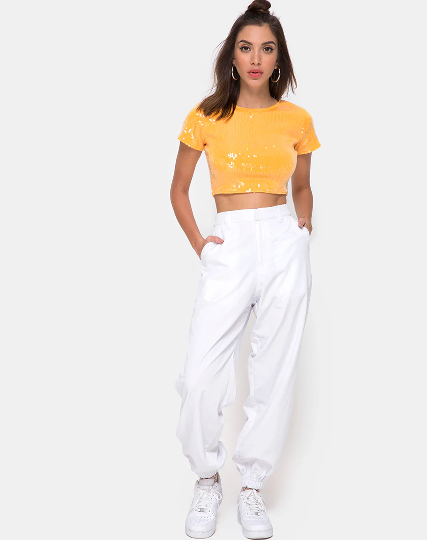 Tindy Crop Top in Tangerine with Clear Sequin - Image 3