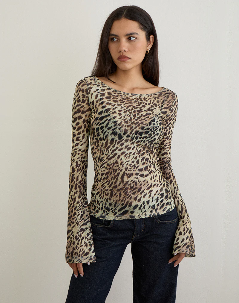 Tineko Long Sleeve Top in Leopard Dance Brown - Image 3