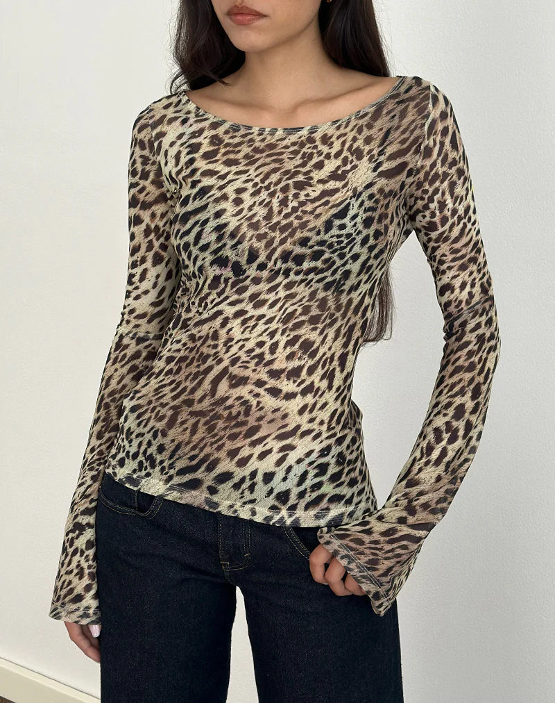 Tineko Long Sleeve Top in Leopard Dance Brown - Image 4