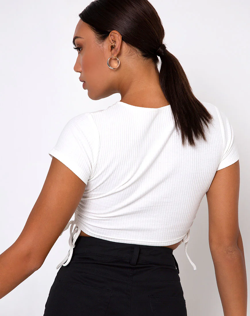 Tiner Crop Top in Rib Ivory - Image 2