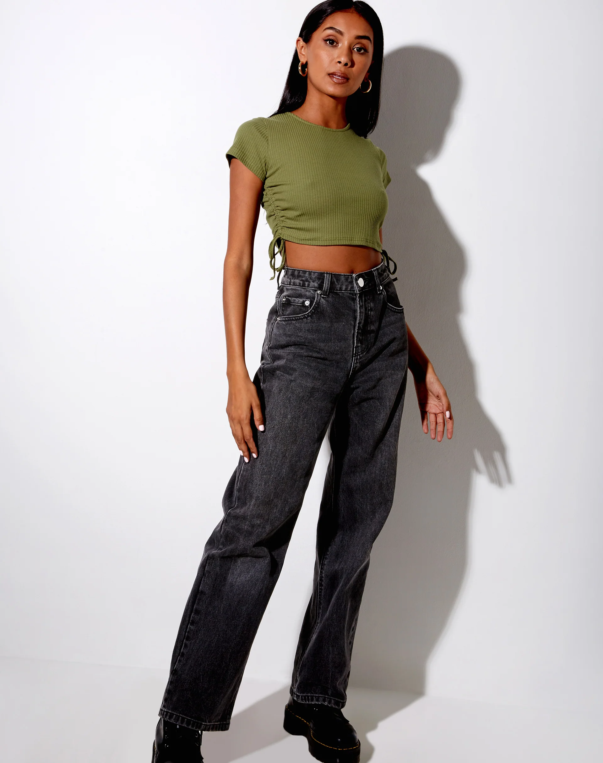 Tiner Crop Top in Rib Olive - Image 4