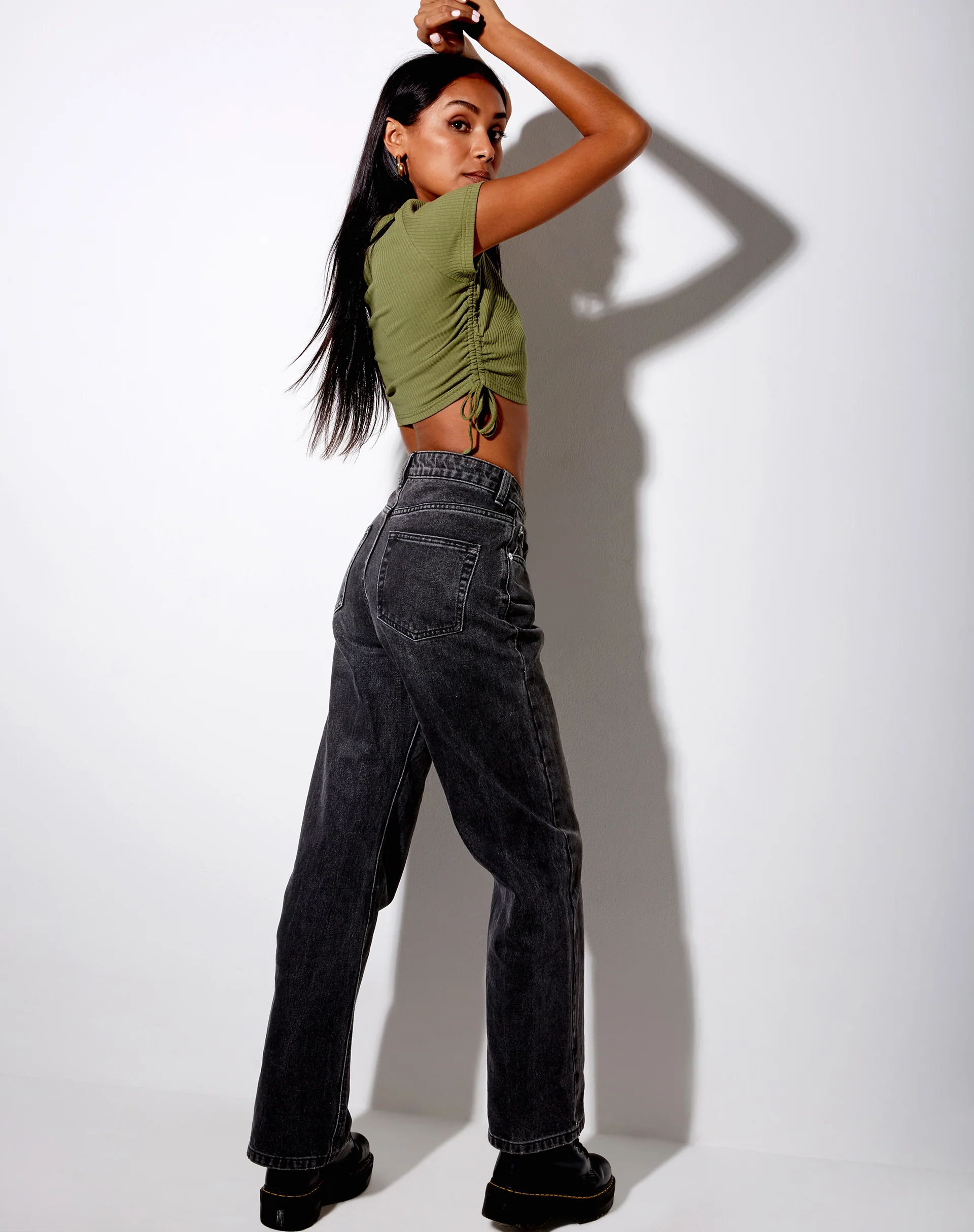 Tiner Crop Top in Rib Olive - Image 5