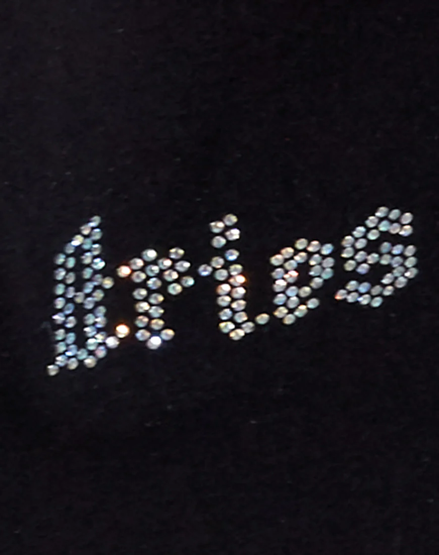 Tiney Crop Tee in Black 'Aries' Diamante - Image 2