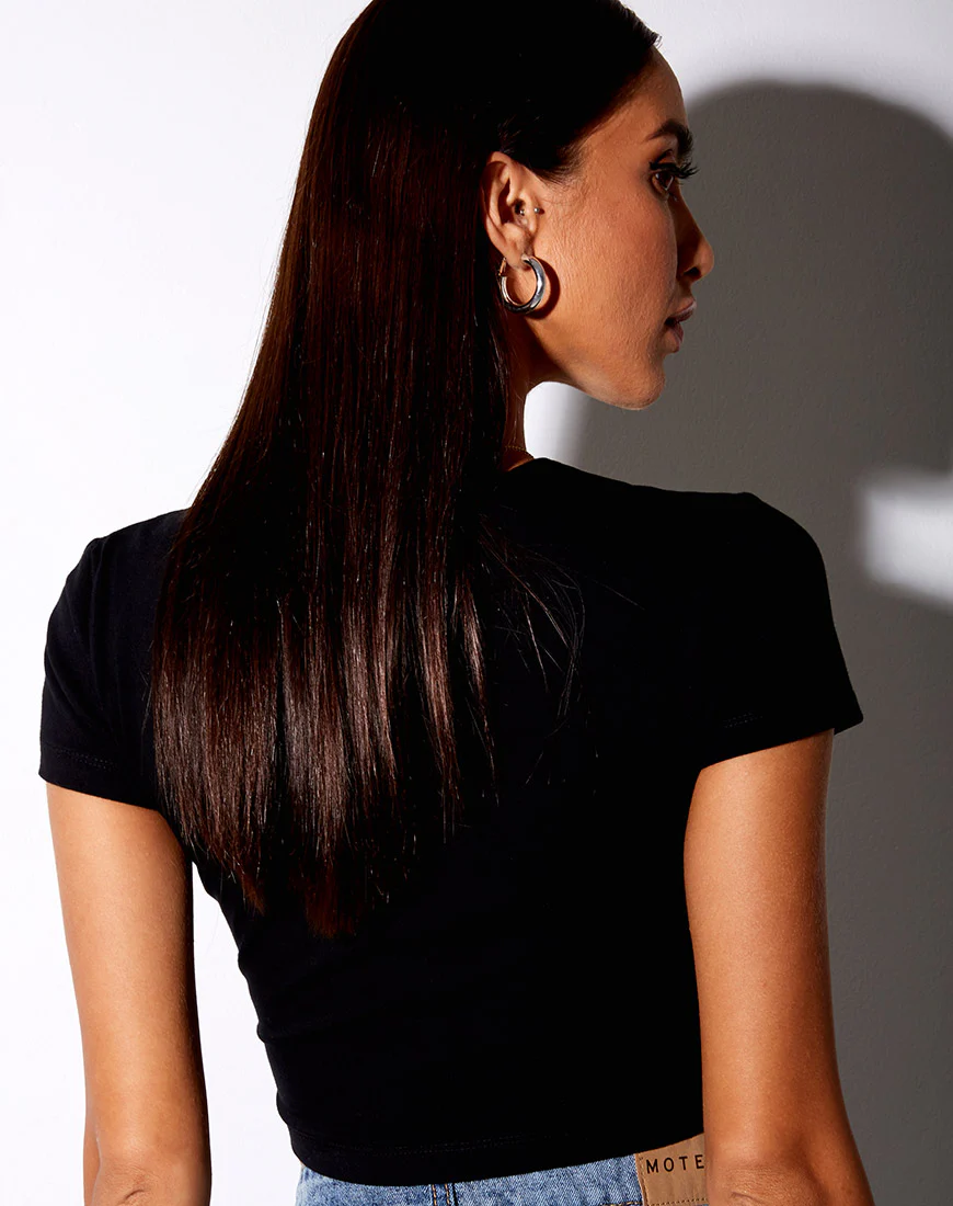 Tiney Crop Tee in Black 'Aries' Diamante - Image 4