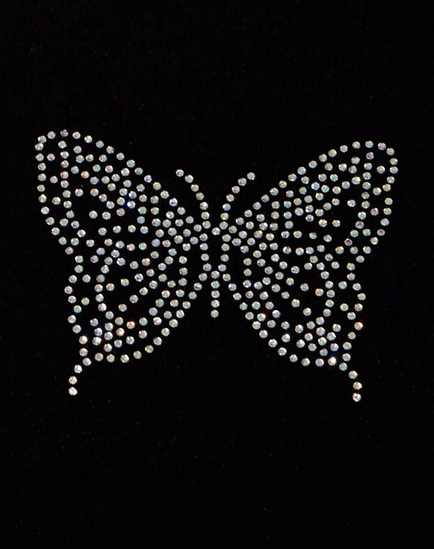 Tiney Crop Tee in Black Butterfly Hotfix - Image 5