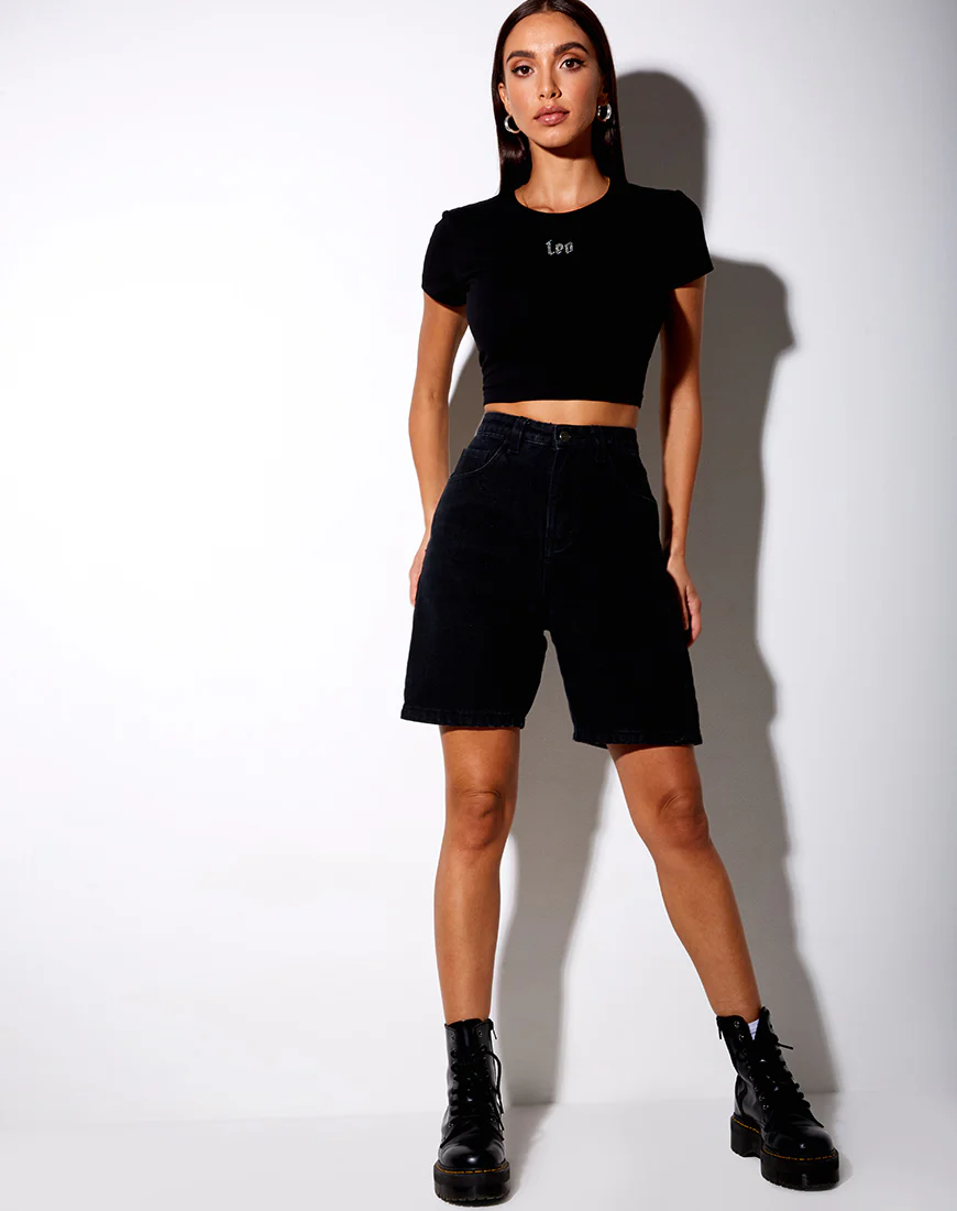 Tiney Crop Tee in Black 'Leo' Diamante - Image 3