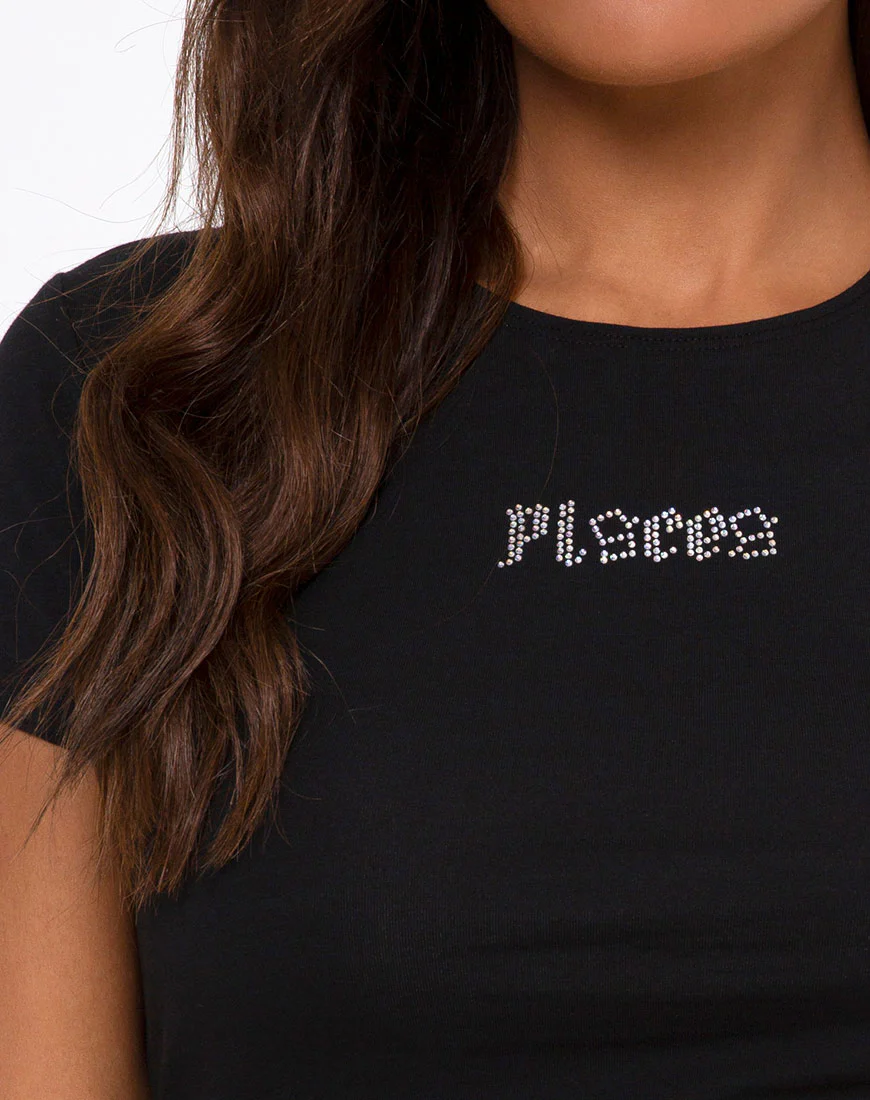 Tiney Crop Tee in Black 'Pisces' Diamante - Image 5