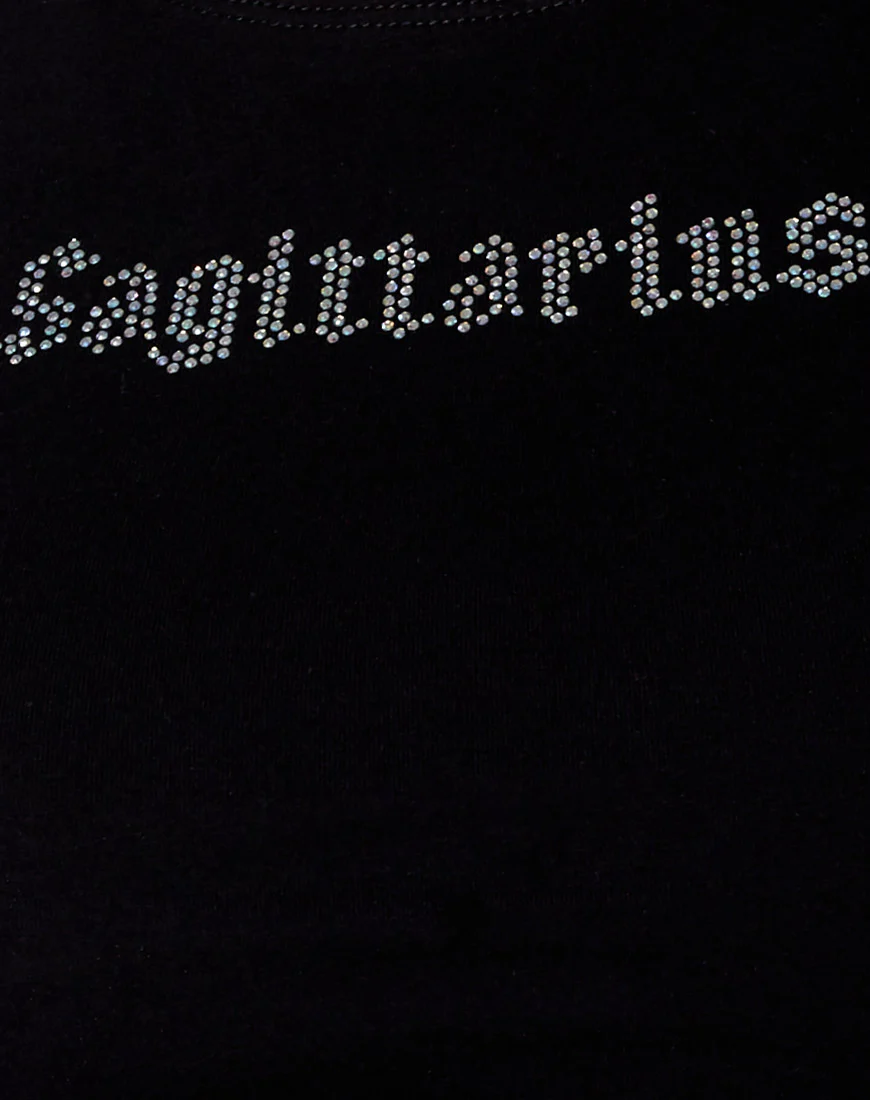 Tiney Crop Tee in Black 'Sagittarius' Diamante - Image 5