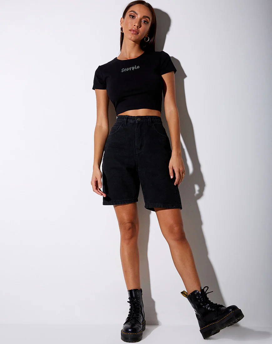 Tiney Crop Tee in Black 'Scorpio' Diamante - Image 3