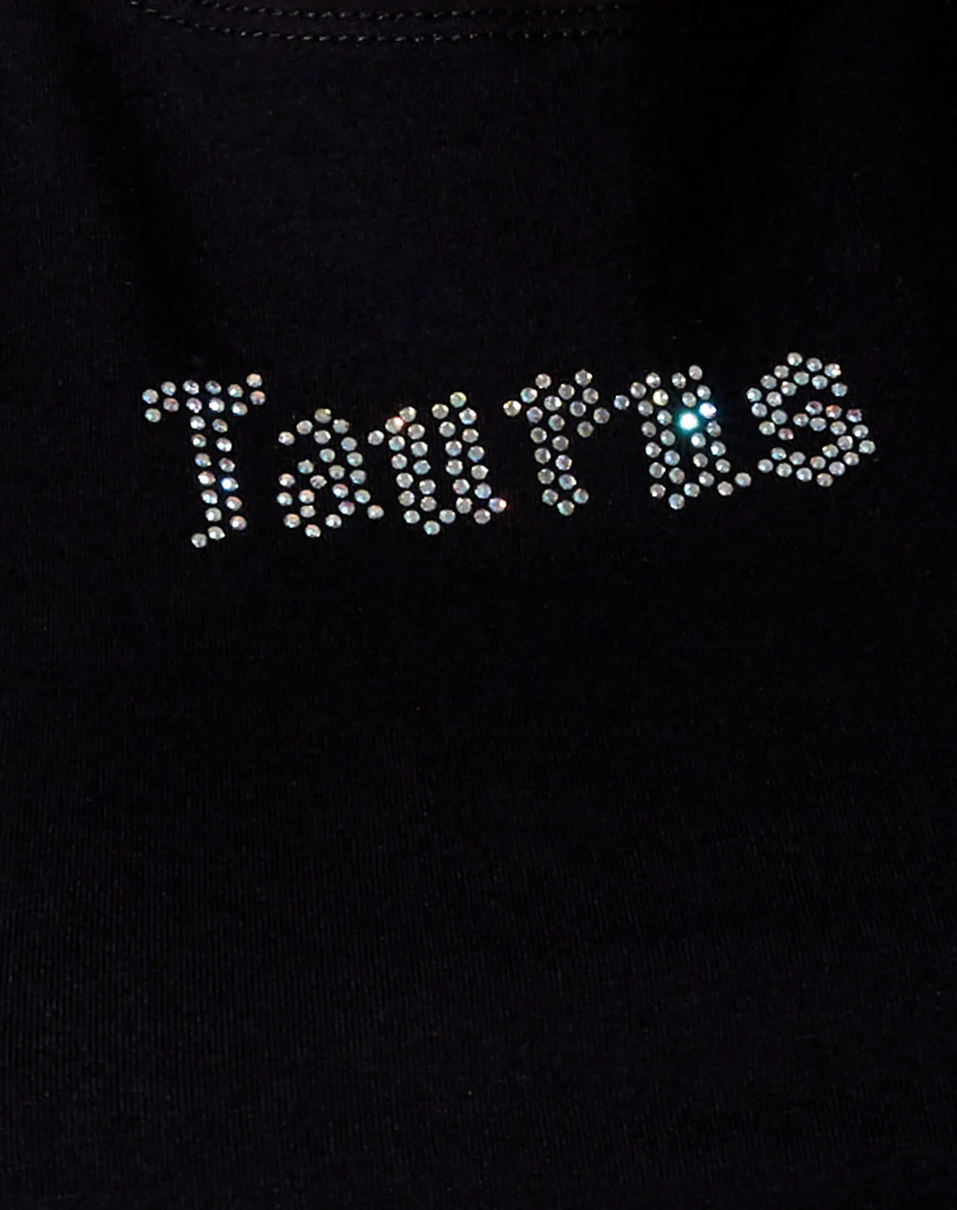 Tiney Crop Tee in Black 'Taurus' Diamante - Image 3