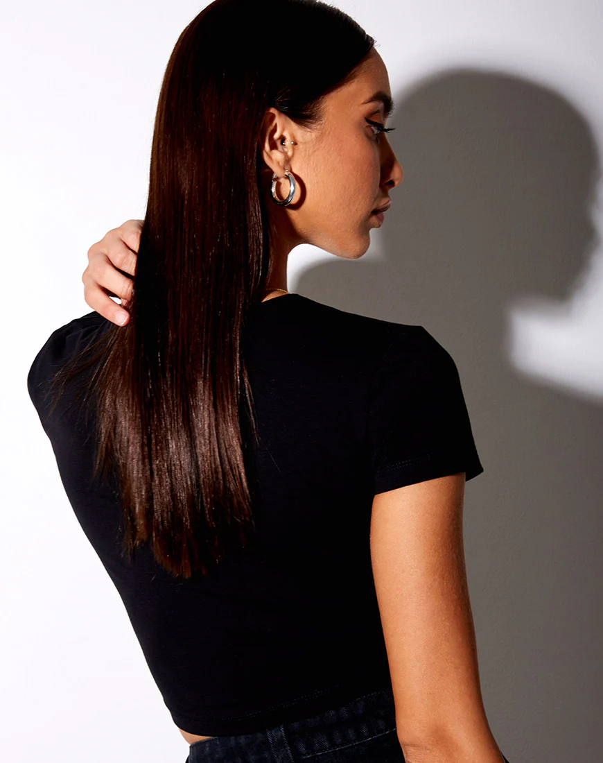 Tiney Crop Tee in Black 'Taurus' Diamante - Image 4