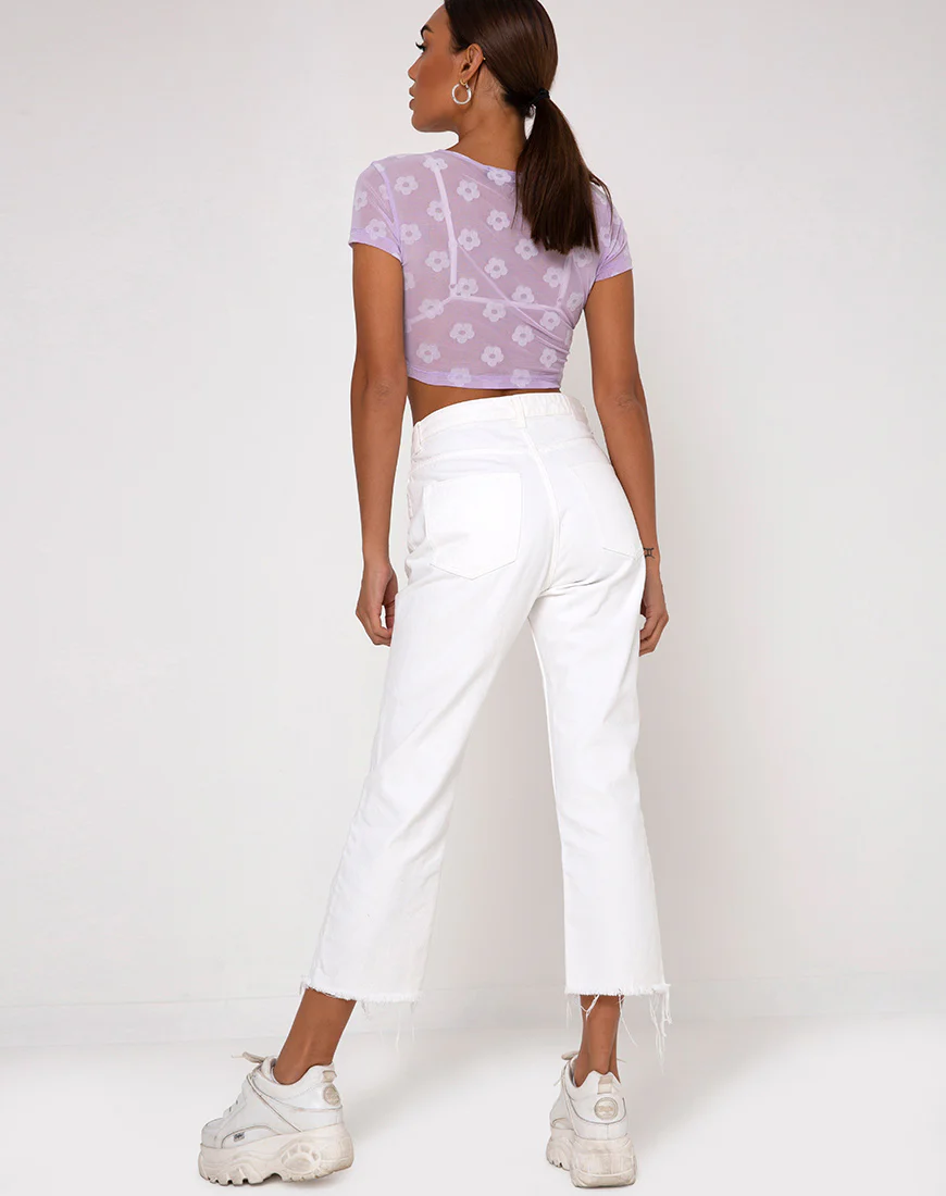 Tiney Crop Tee in Lilac Mesh Daisy White Flock - Image 7