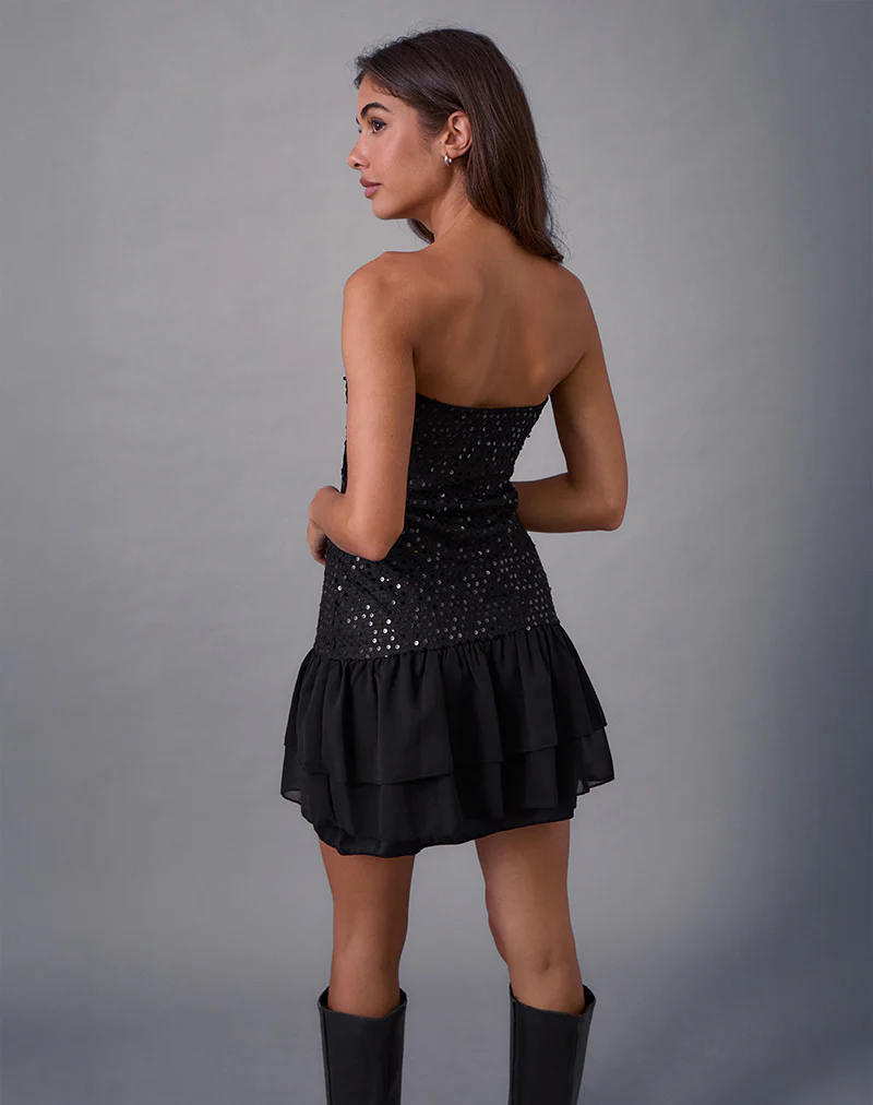 Tinosa Corset Dress in Ruffle Sequin Black - Image 4