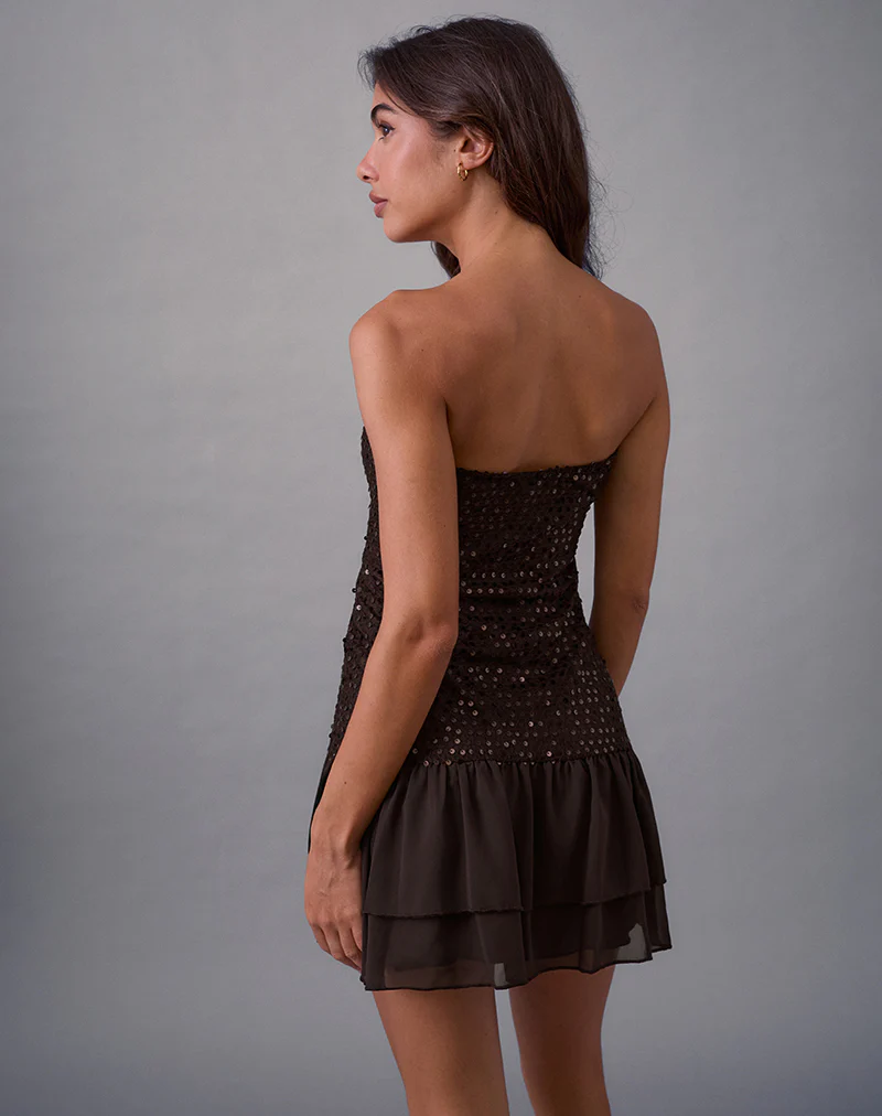 Tinosa Corset Dress in Ruffle Sequin Brown - Image 5