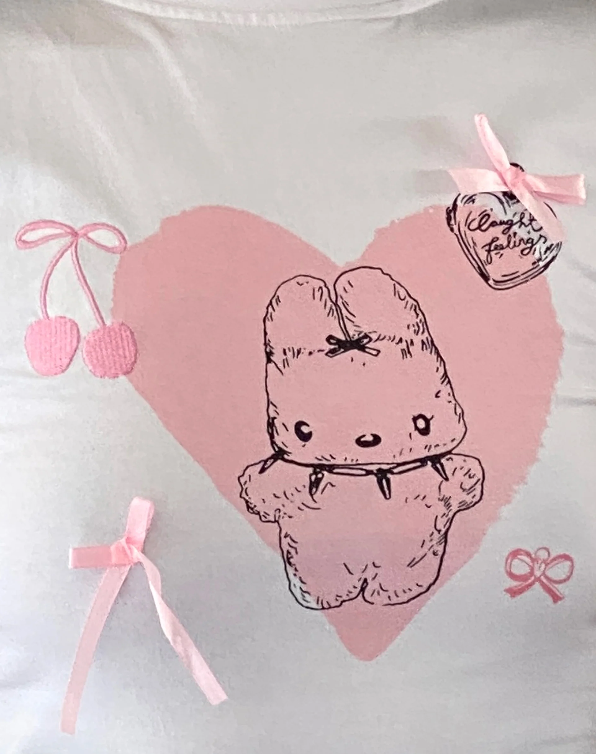Tiona Cropped Tee in White with Love Bunny Print and Embroidery - Image 7