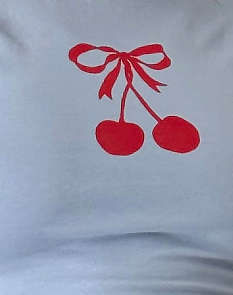 Tiona Baby Tee in Nantucket Blue with Cherry Print - Image 6