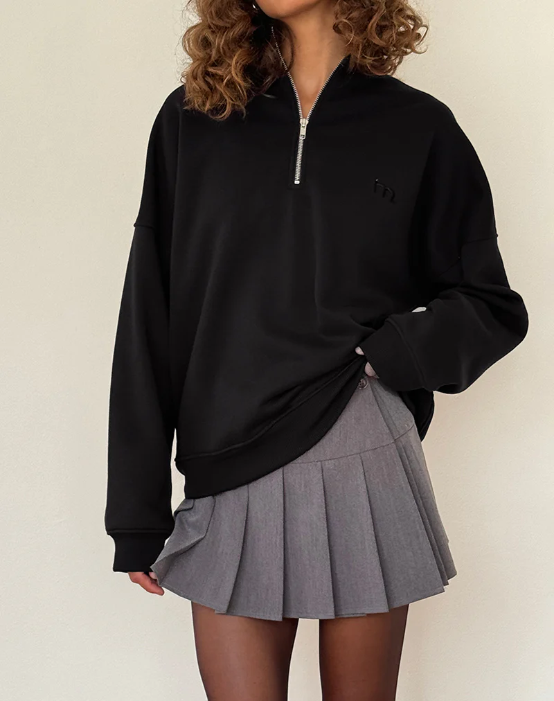 Tirma High Neck Jumper in Tonal Black with M Embroidery - Image 2