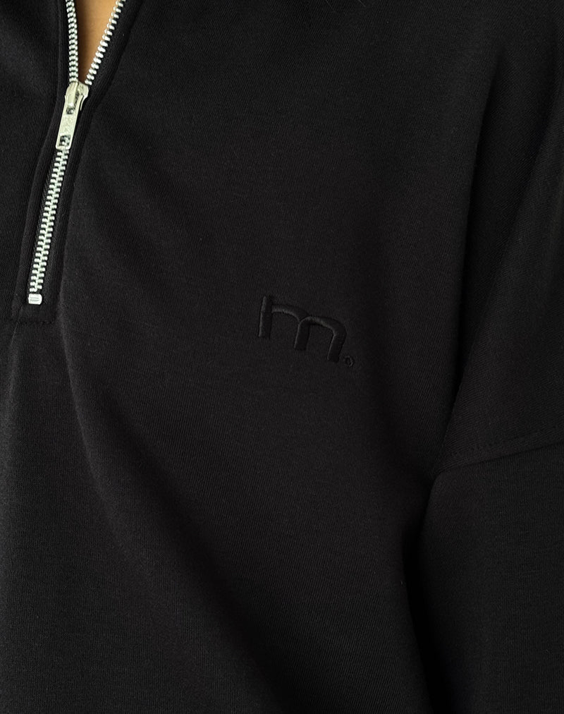 Tirma High Neck Jumper in Tonal Black with M Embroidery - Image 5