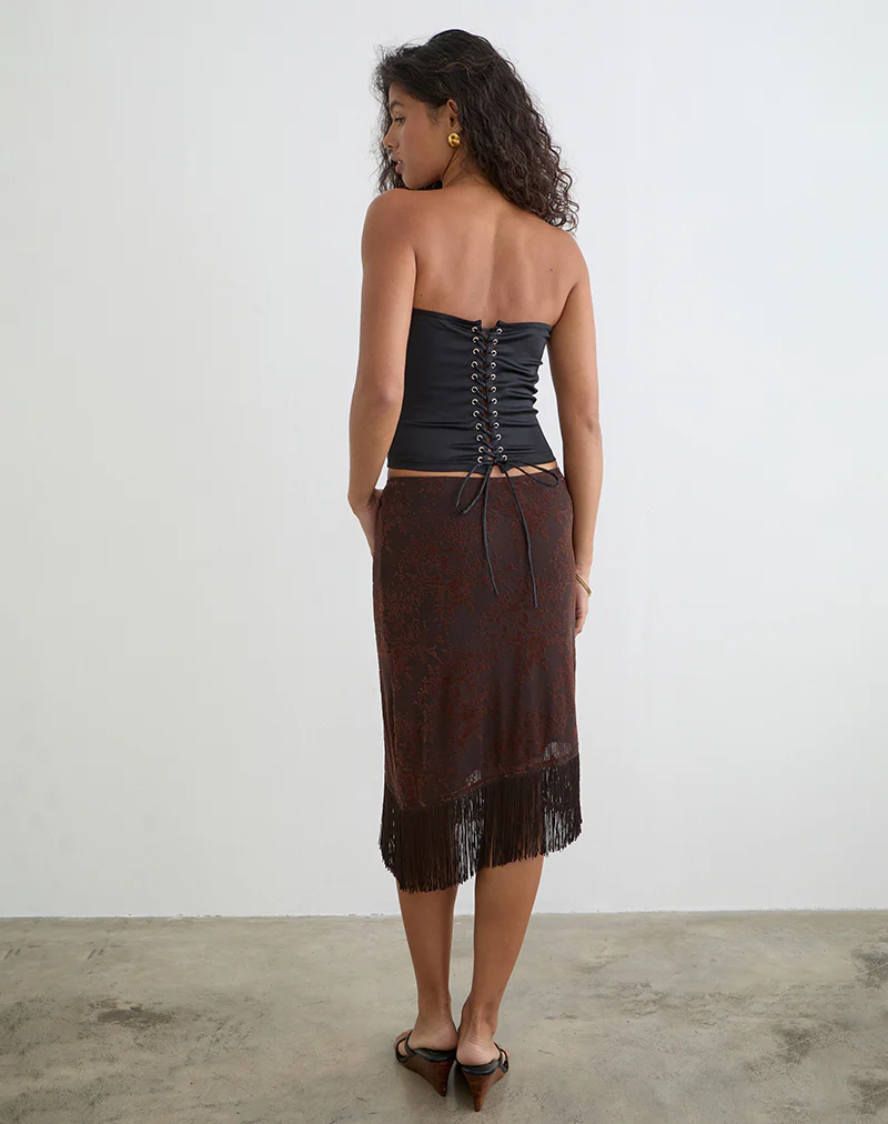 Tisaki Midi Skirt in Fine Leaf Flower Ganache - Image 3