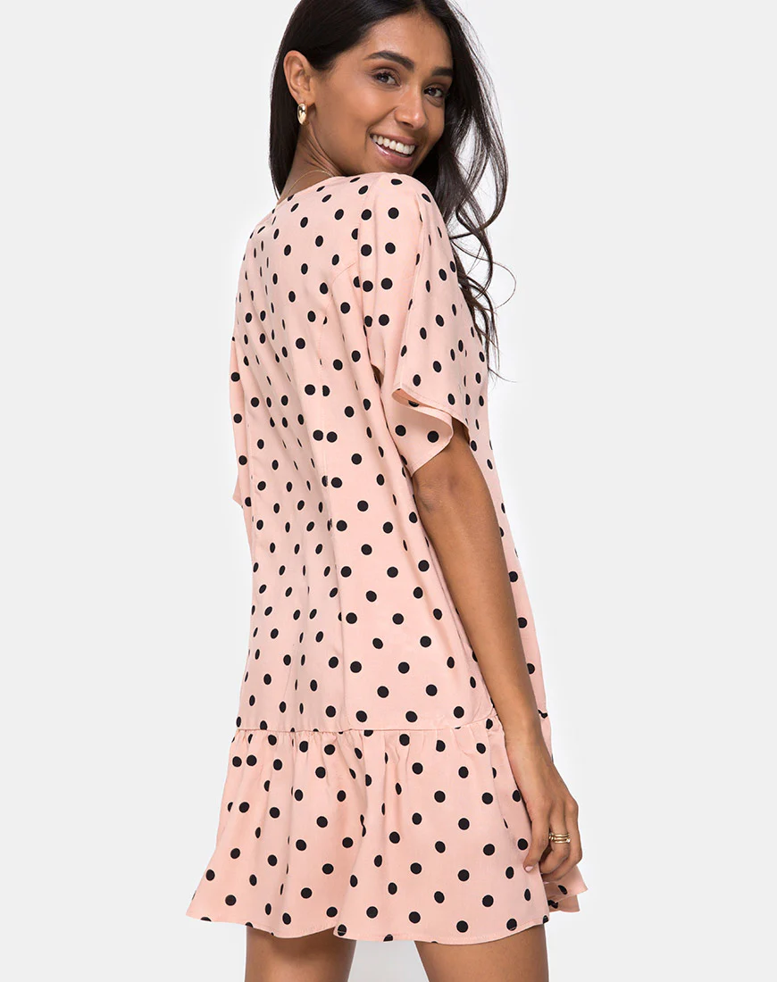 Tisha Babydoll Dress in New Polka Nude Black - Image 2