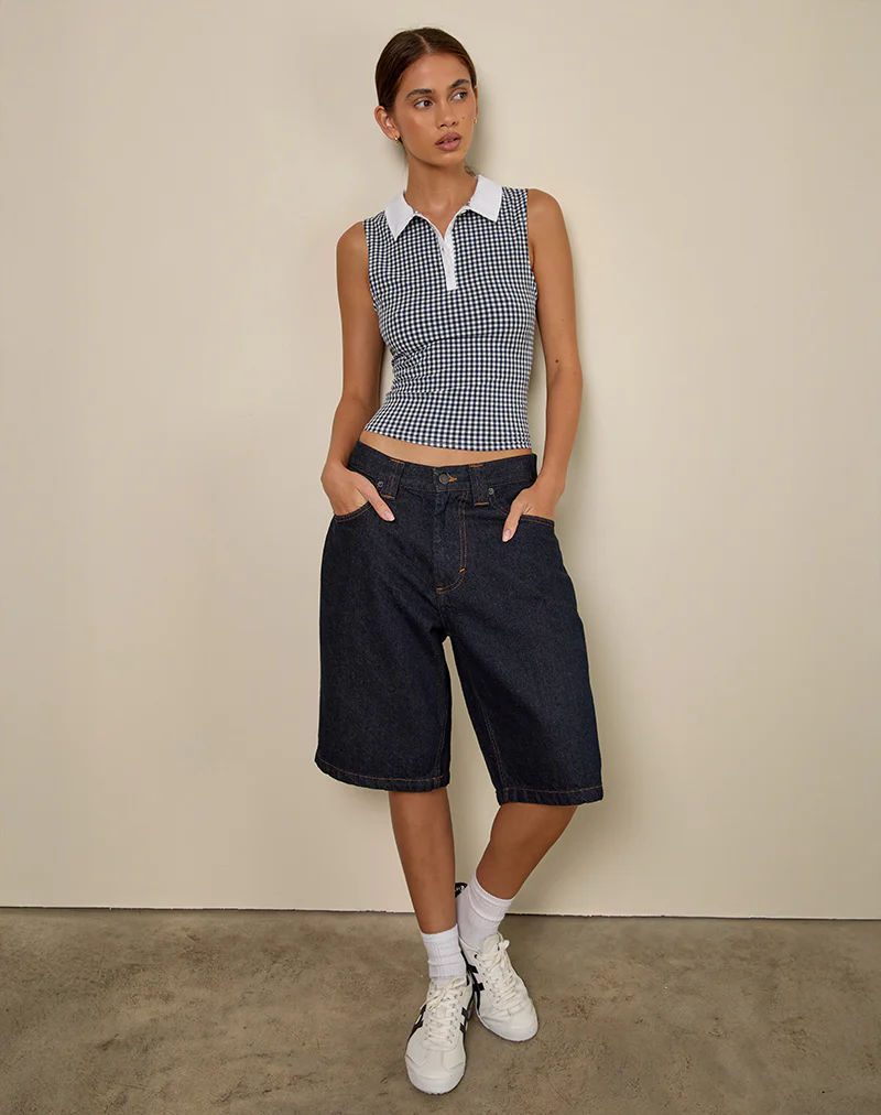 Tisuka Polo Top in Seersucker Gingham Navy - Image 3