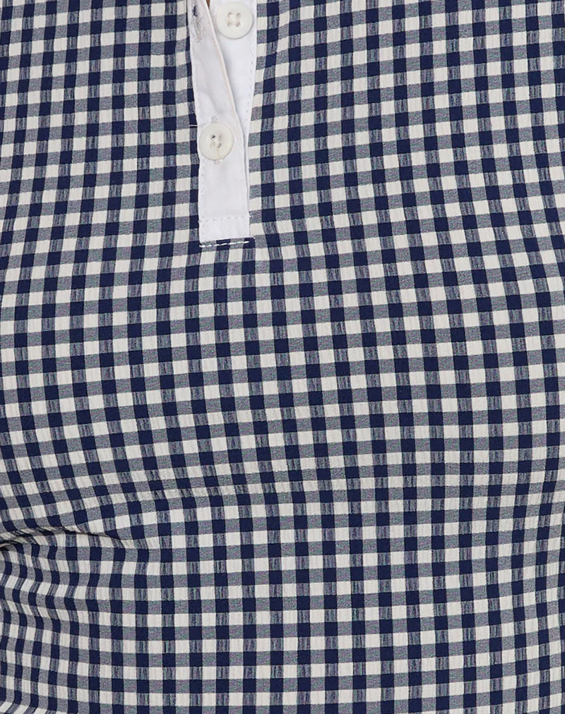 Tisuka Polo Top in Seersucker Gingham Navy - Image 6