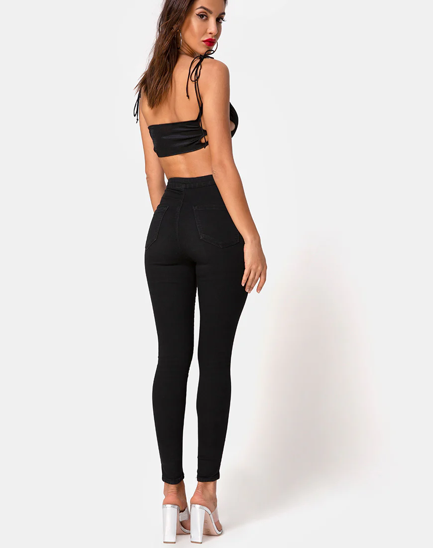 Tisya Crop Top in Satin Black - Image 4