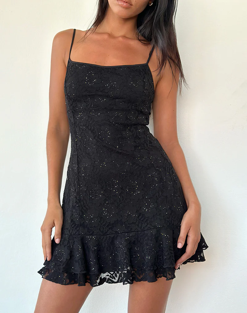 Tita Mini Dress in Black Sequin Lace - Image 2