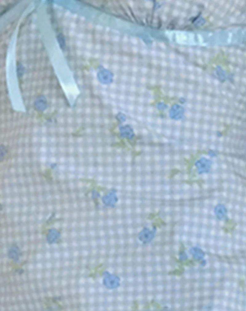 Tivata Mini Dress in Blue Flower Gingham - Image 6