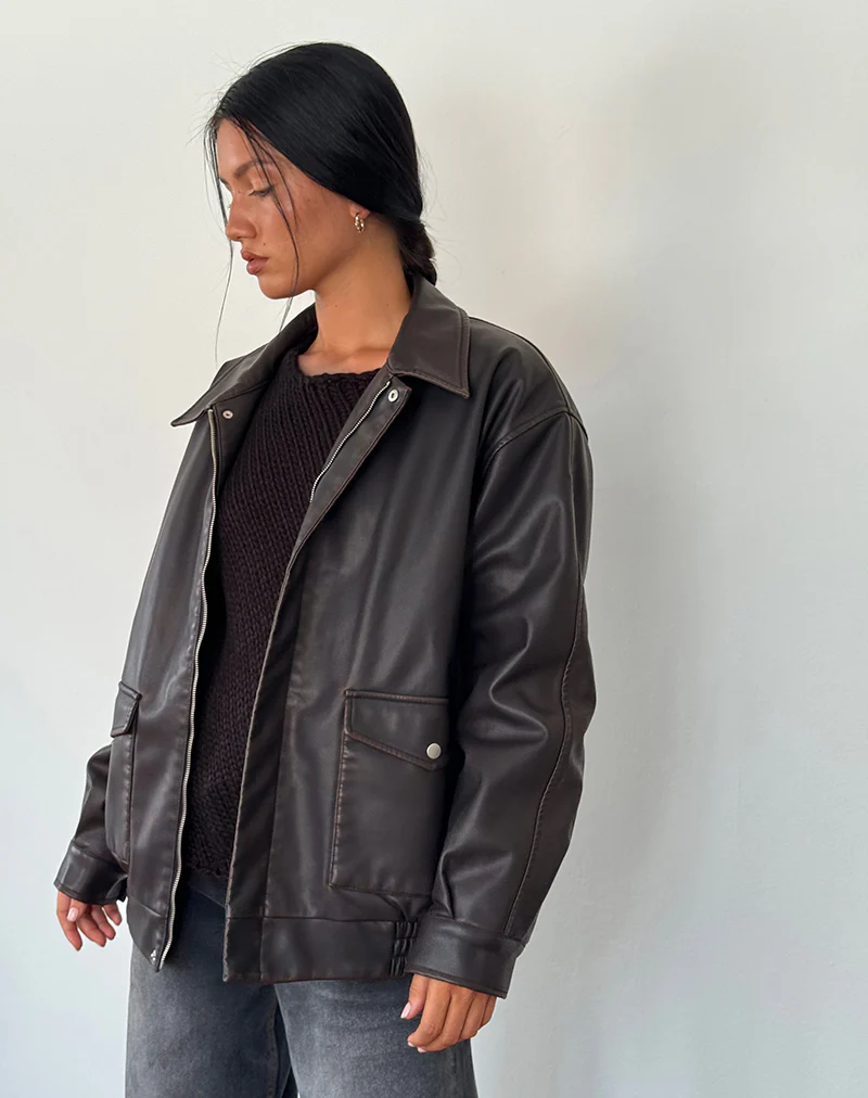 Tobias Jacket in PU Dark Chocolate - Image 2