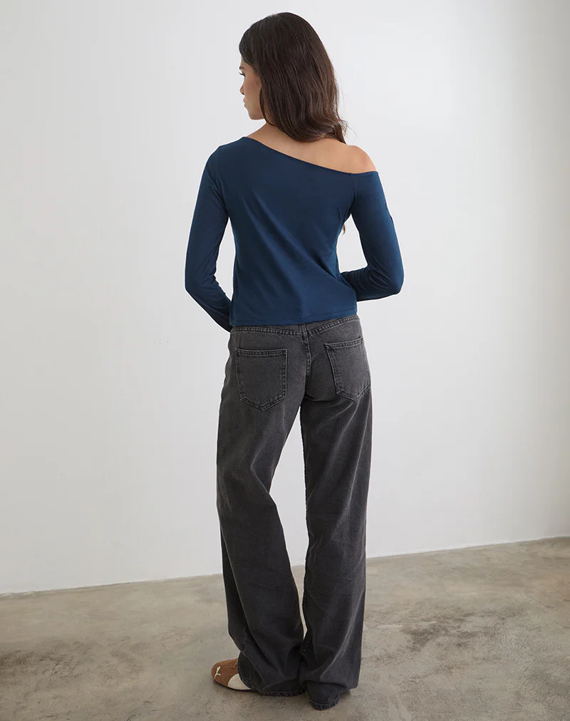Tole Asymmetric Button Up Top in Tissue Jersey Dark Navy - Image 4