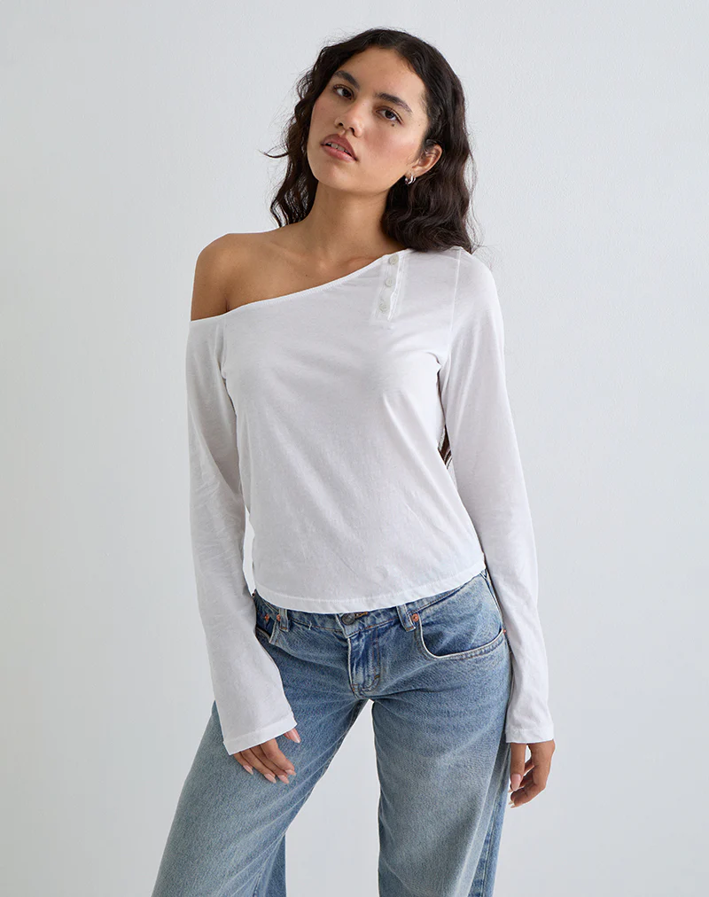 Tole Asymmetric Button Up Top in Tissue Jersey Ivory - Image 2