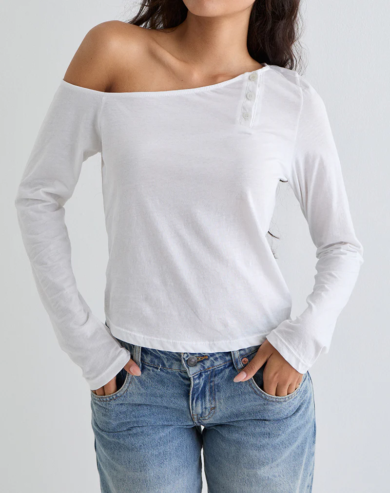 Tole Asymmetric Button Up Top in Tissue Jersey Ivory - Image 3