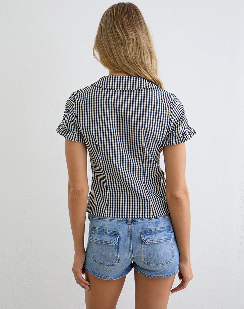 Topaz Blouse in Mini Gingham Grey - Image 5