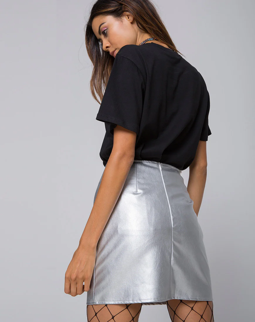 Topaz Skirt in Metallic PU Silver - Image 2