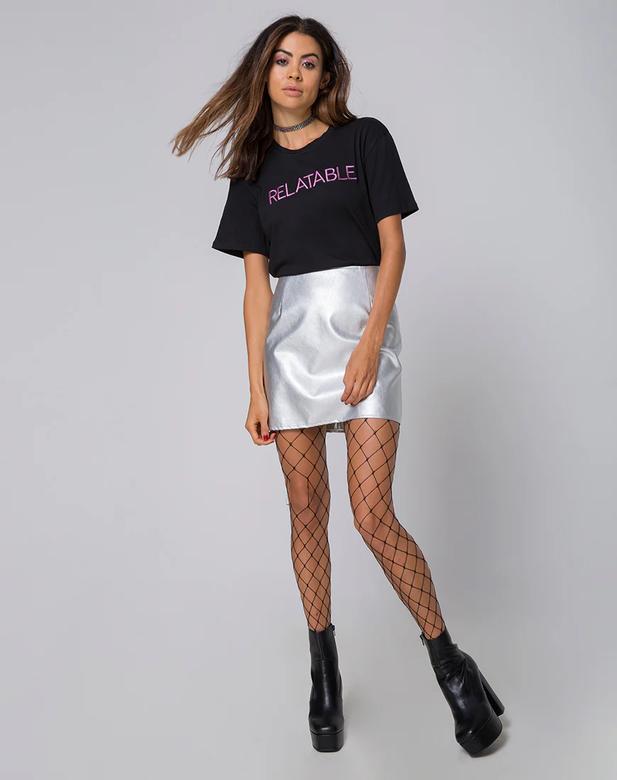 Topaz Skirt in Metallic PU Silver - Image 3