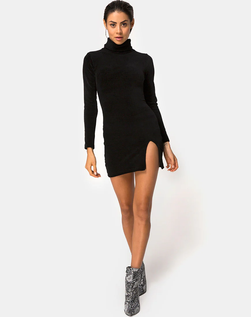 Tor Dress in Velvet Rib Black - Image 3
