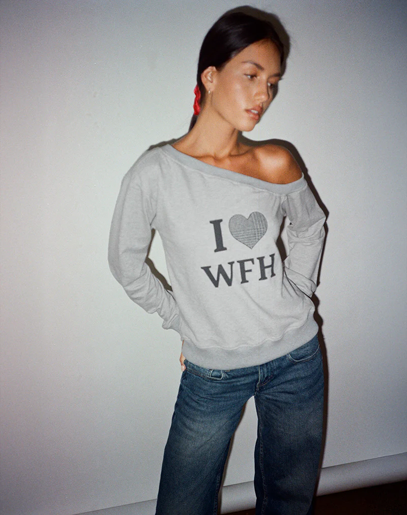 Toria Sweatshirt in Grey Marl with I Love WFH Graphic - Image 4